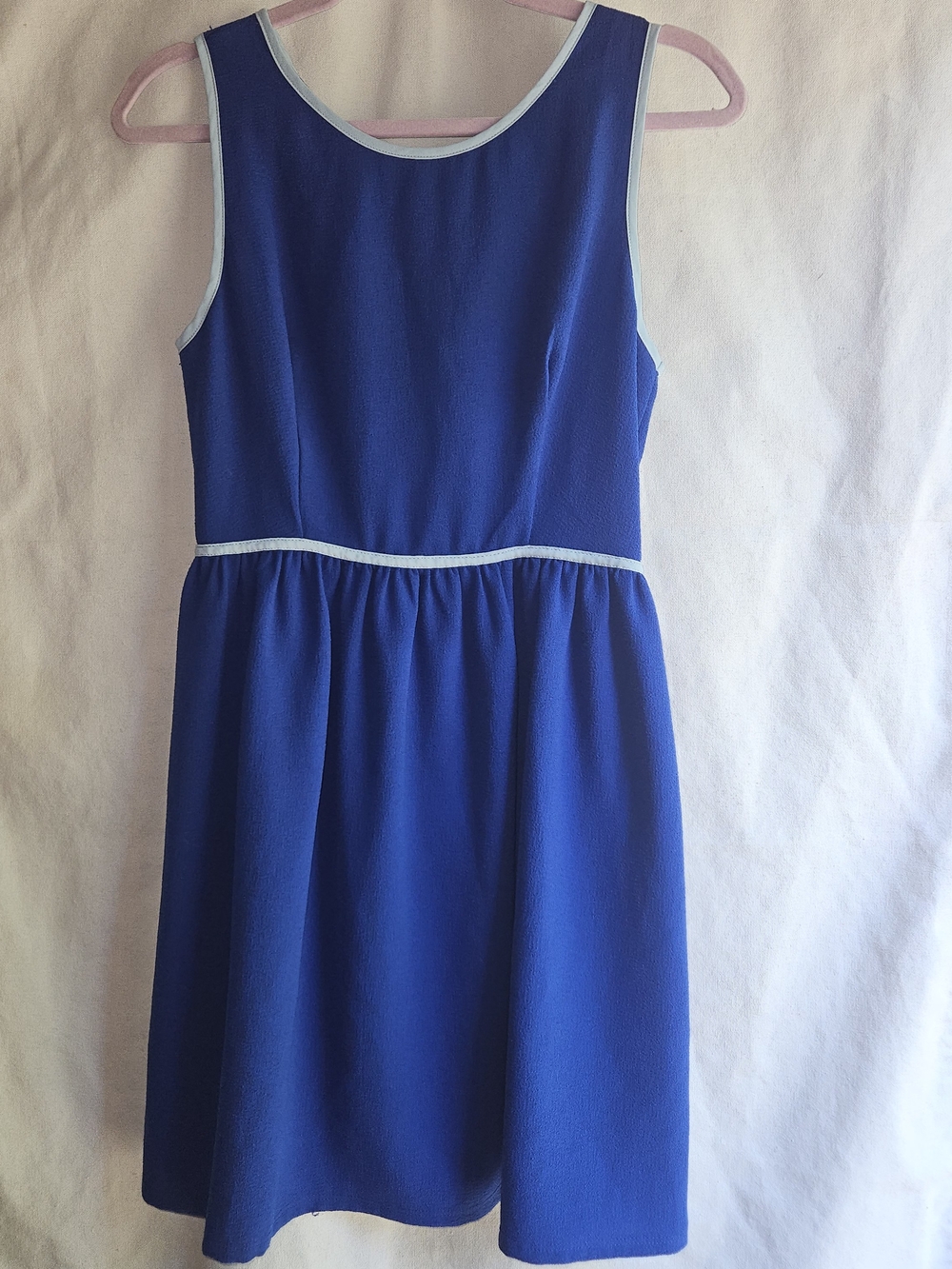 Soprano Women's Medium Cobalt Blue Fit Flare Dress Light BlueTrim Sleeveless